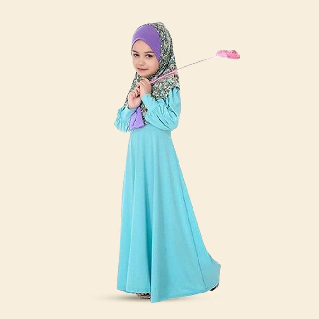 Girls Long Sleeve Round Neck Dress With Scarf