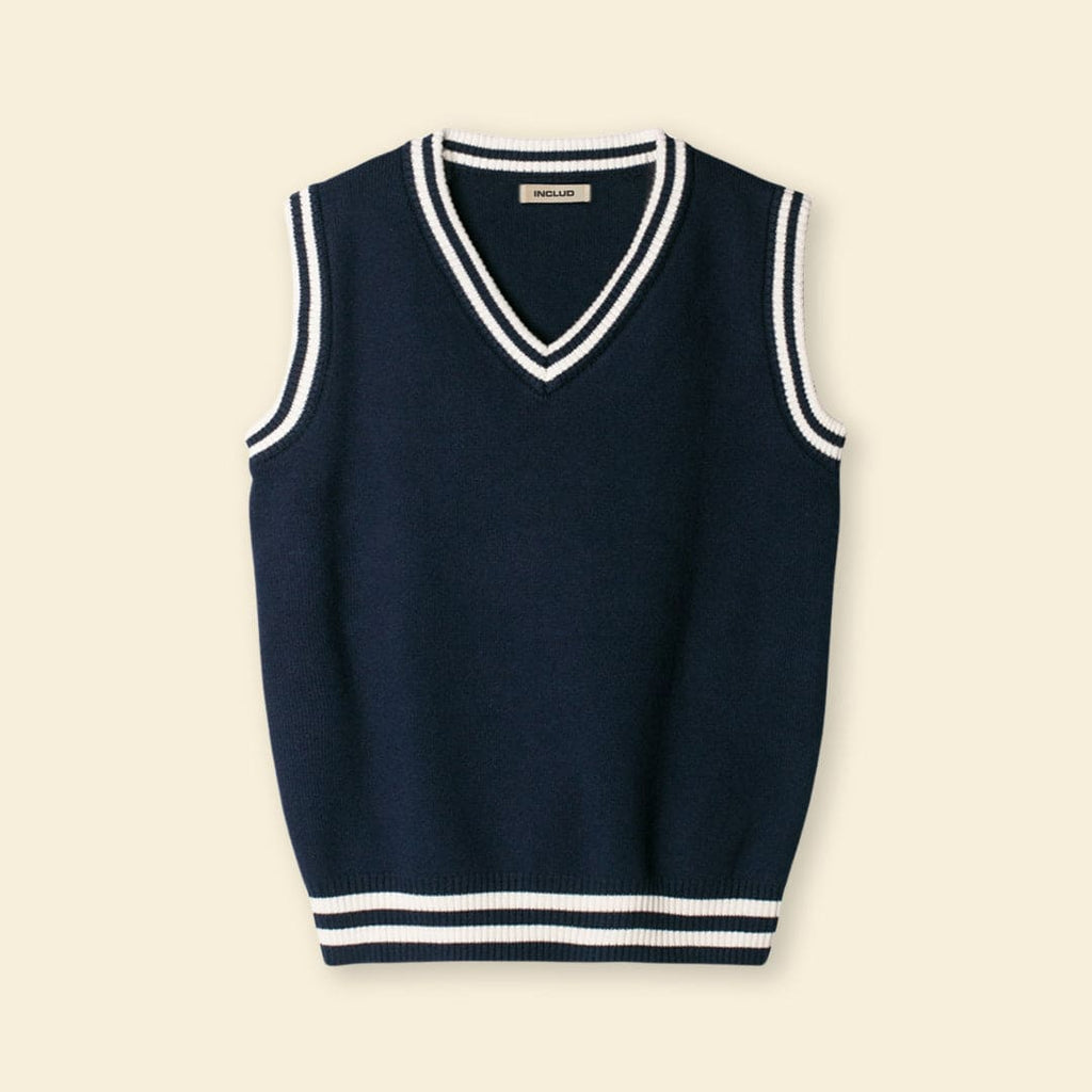 Boys Sleeveless Sweater With Stripe Bottom Sweaters & Cardigans Dark Blue 5-6 Y 