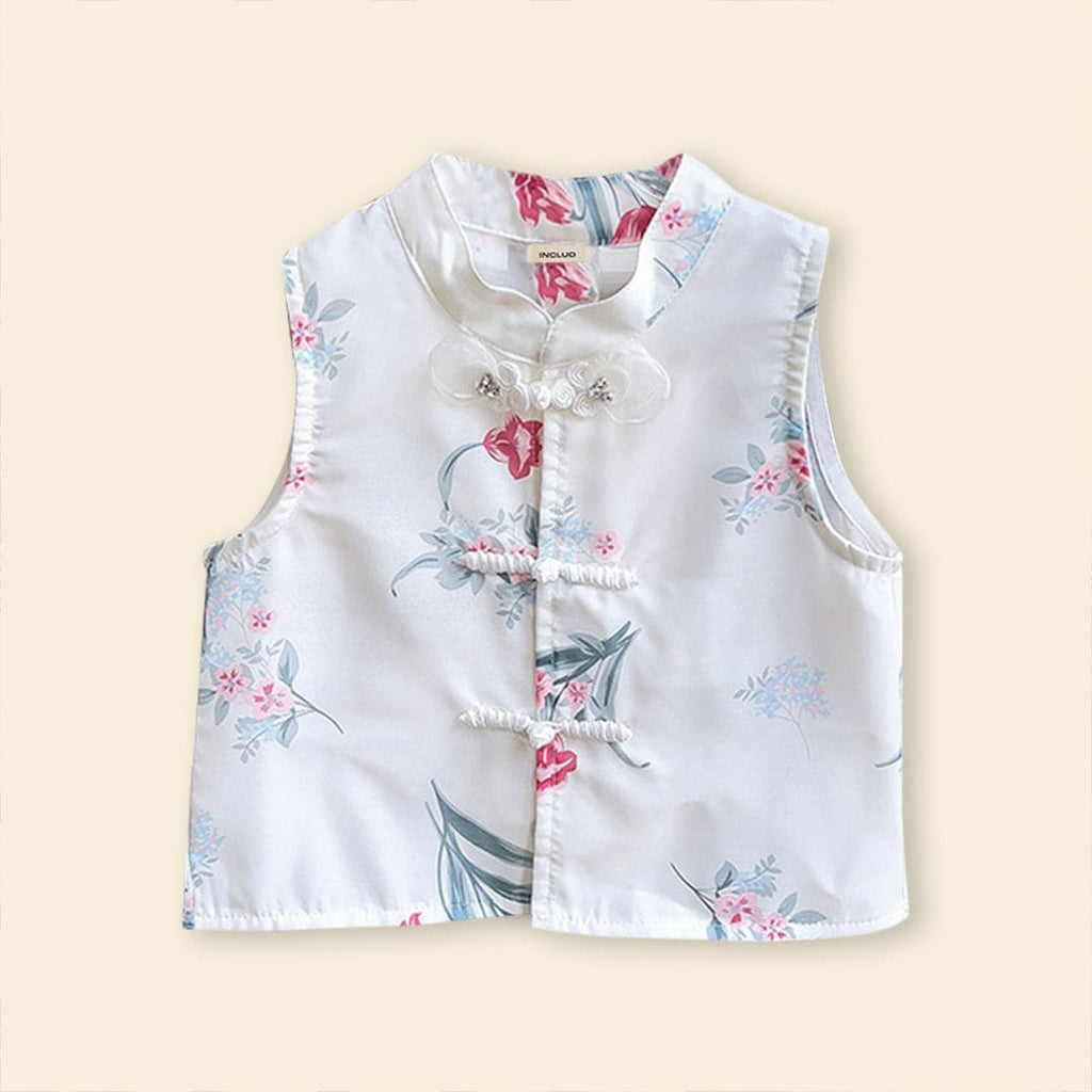 Girls Sleeveless Floral Print Top With Elasticated Shorts Sets   