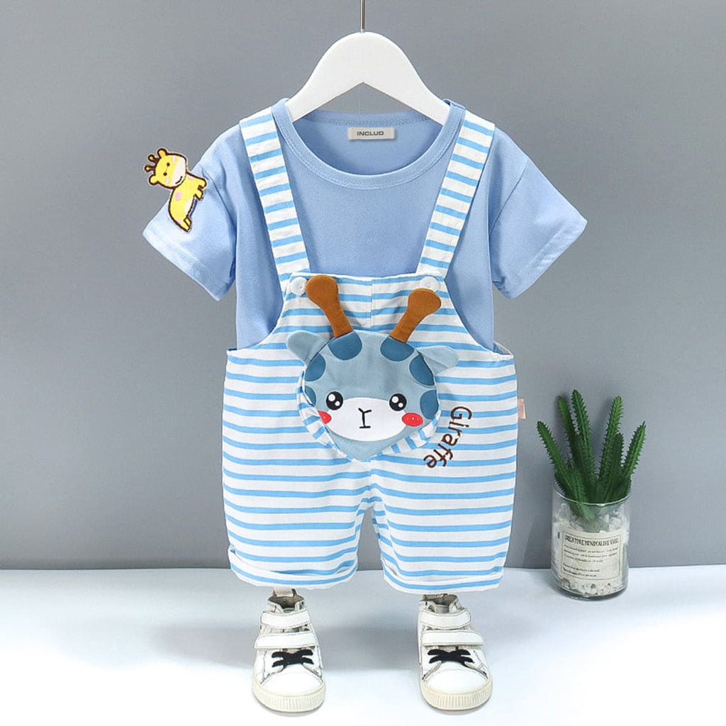 Girls Striped Dungaree with T-shirt Set Sets Sky Blue 1-2 Y 