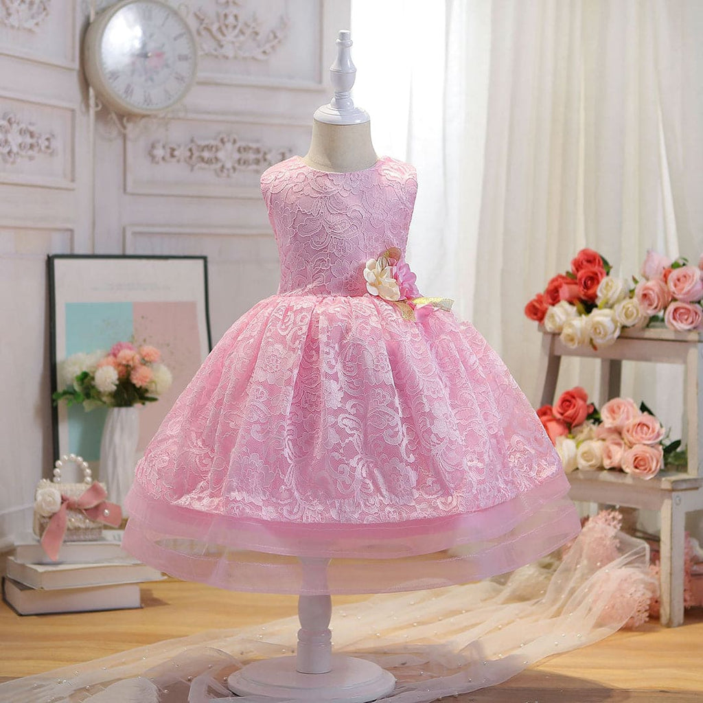 Girls Embroidered Balloon Shape Party Dress Casual Dresses Pink 1-2 Y 