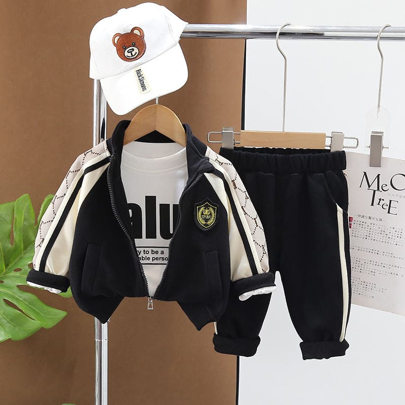 Boys Black Color-blocked Jacket With T-Shirt & Trouser Set Sets Black 1-2 Y 