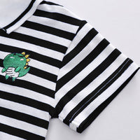 Boys Black Striped Polo T-shirt with Denim Dungaree Set Sets