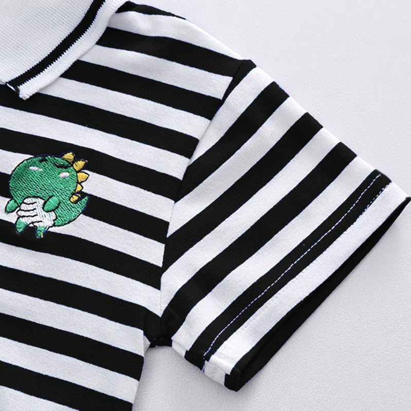 Boys Black Striped Polo T-shirt with Denim Dungaree Set Sets