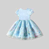 Girls Elsa Princess Short Sleeve Dress Casual Dresses   