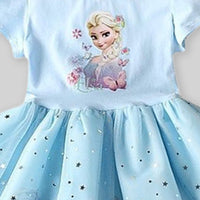 Girls Elsa Princess Short Sleeve Dress Casual Dresses   