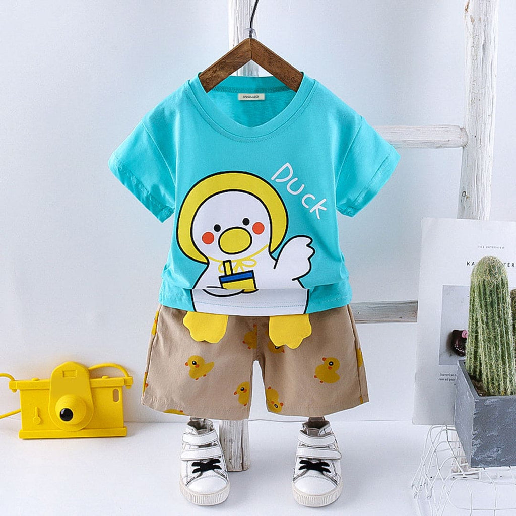 Boys Duck Print T-Shirt & Printed Shorts Sets Sky Blue 1-2 Y 