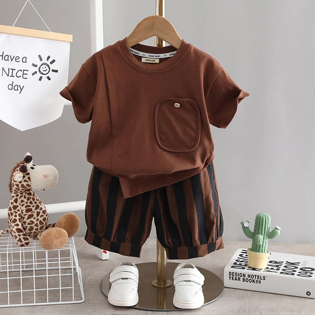 Boys T-shirt with Striped Shorts Set