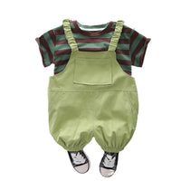 Boys Short Sleeve Striped T-Shirt With Elasticated Dungaree 2 pc. Sets   