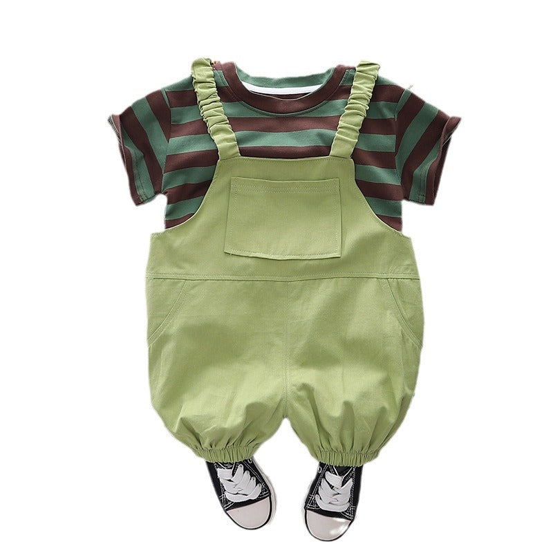 Boys Short Sleeve Striped T-Shirt With Elasticated Dungaree 2 pc. Sets   