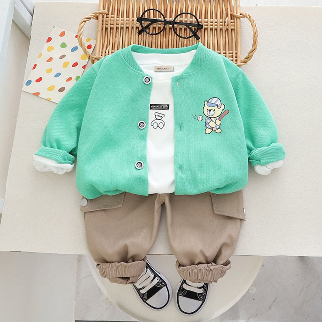 Boys T-shirt with Cardigan & Trousers Set Sets Sea Green 1-2 Y 