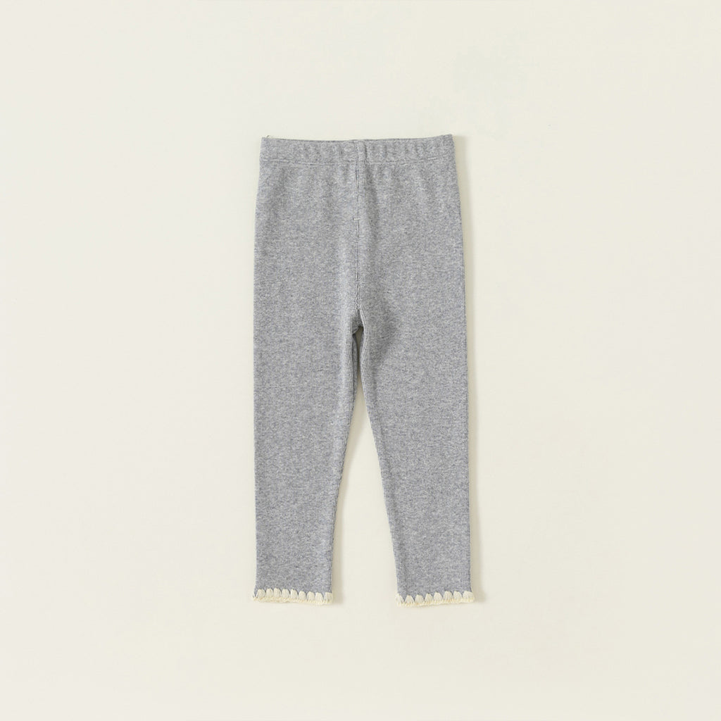 Girls Knitted Legging With Cuff Edge Embroidery Leggings & Tights Gray 1-2 Y 