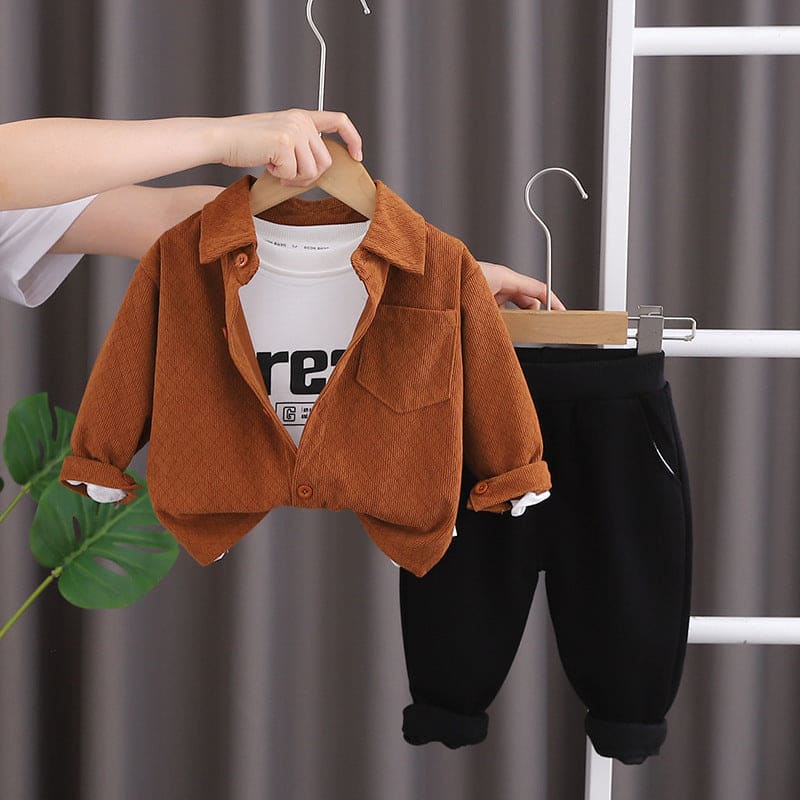 Boys Orange Long Sleeve Corduroy Shirt With T-Shirt & Pants Set Sets Orange 1-2 Y 