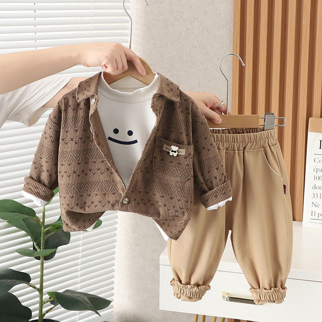 Boys Brown Corduroy Jacket with T-shirt & Trousers Set Sets Brown 1-2 Y 