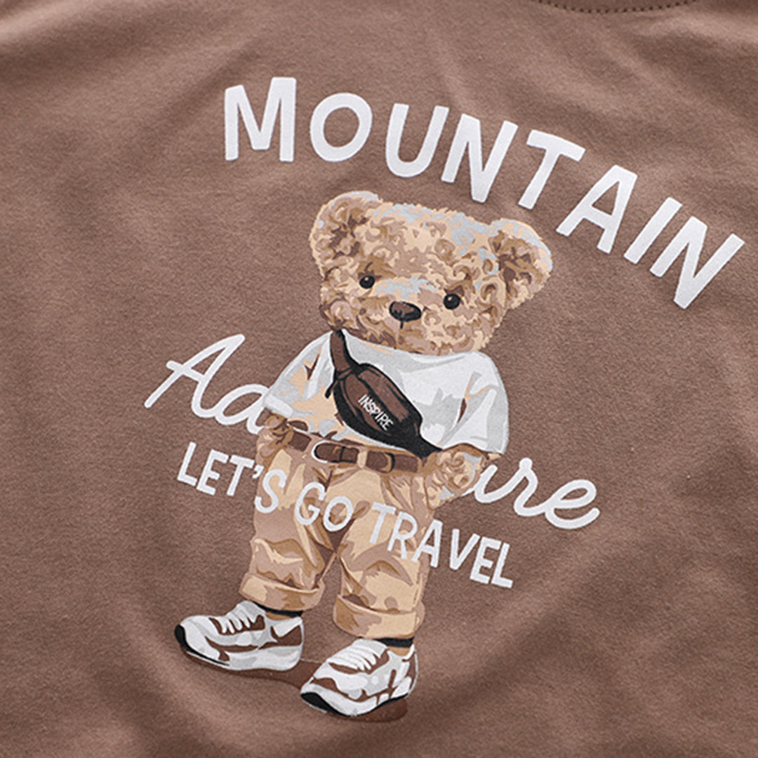 Boys Bear Printed T-Shirt & Striped Shorts Sets   