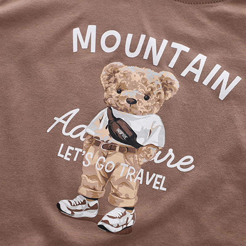 Boys Bear Printed T-Shirt & Striped Shorts Sets   