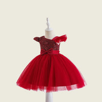 Girls Cape Sleeve Sequined Party Wear Dress Party Dresses   