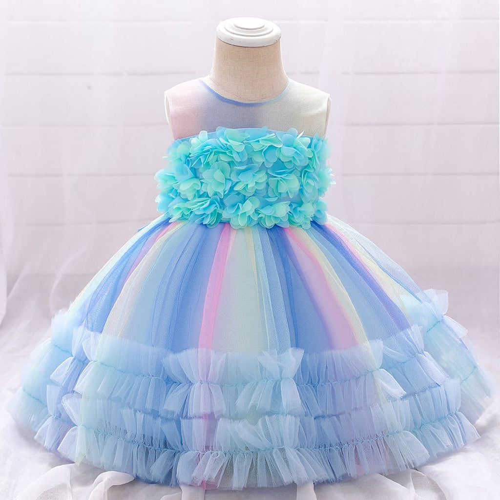 Girls Unicorn Inspired Ruffle Dress Casual Dresses Blue 1-2 Y 