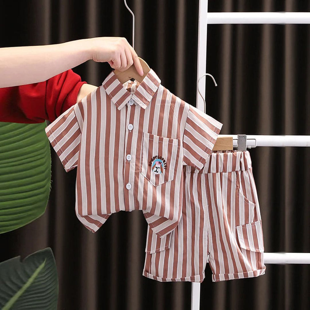 Boys Striped Shirt & Shorts Set Sets Brown 1-2 Y 