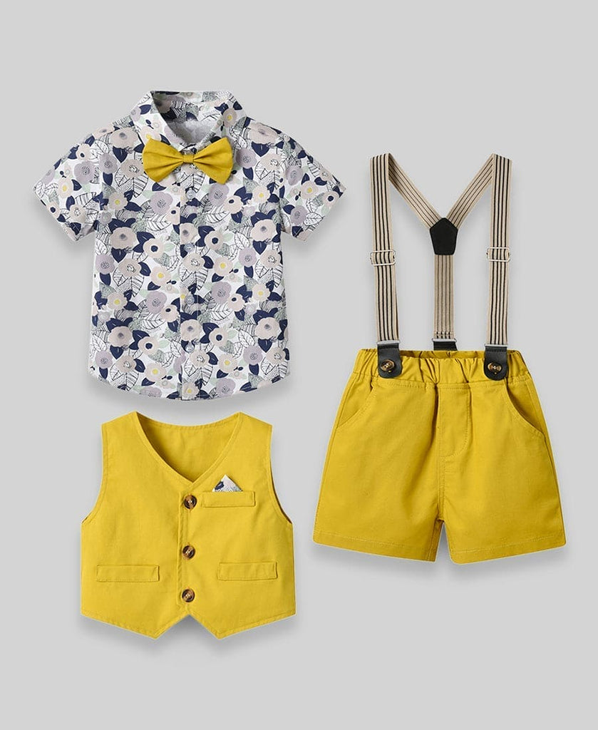 Boys Yellow Party Wear 3Pc Clothing Sets (Shit,Waistcoat,Suspender)