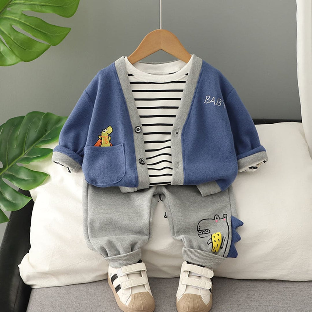 Boys Knitted Three Piece Set Sets Blue 1-2 Y 