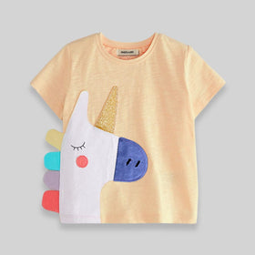 Girls T-Shirt with Applique Tshirts Peach 1-2 Y 