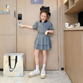 Girls Gray Polo Neck T-Shirt With Elasticated Skirt Set Sets Gray 4-5 Y 
