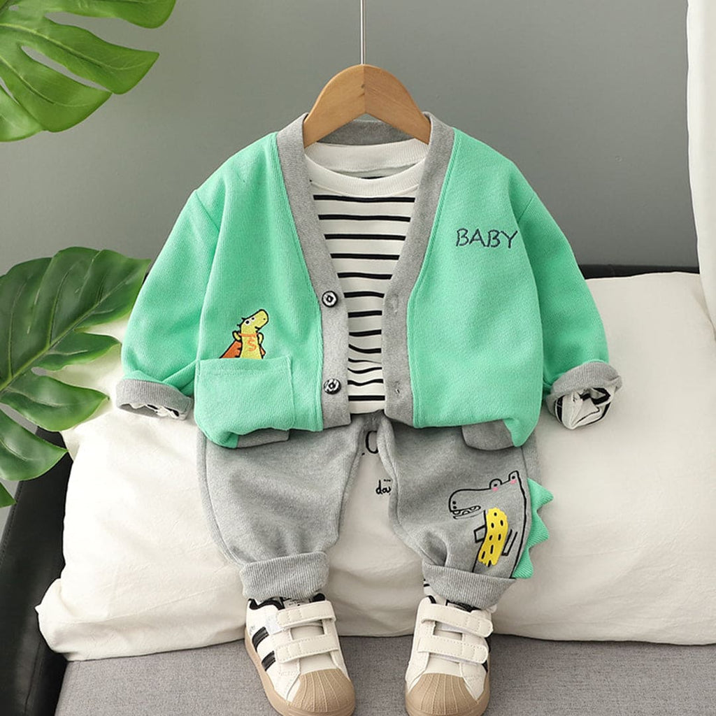 Boys Knitted Three Piece Set Sets Sea Green 1-2 Y 