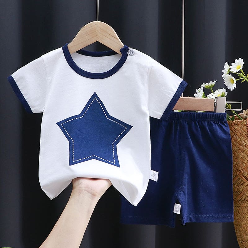 Boys White Star Printed Knitted Two Piece Sets