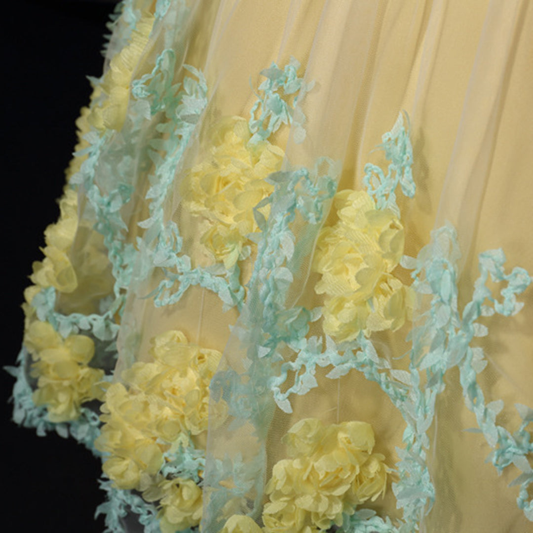 Girls Flower Applique Tulle Party Dress Party Dresses   
