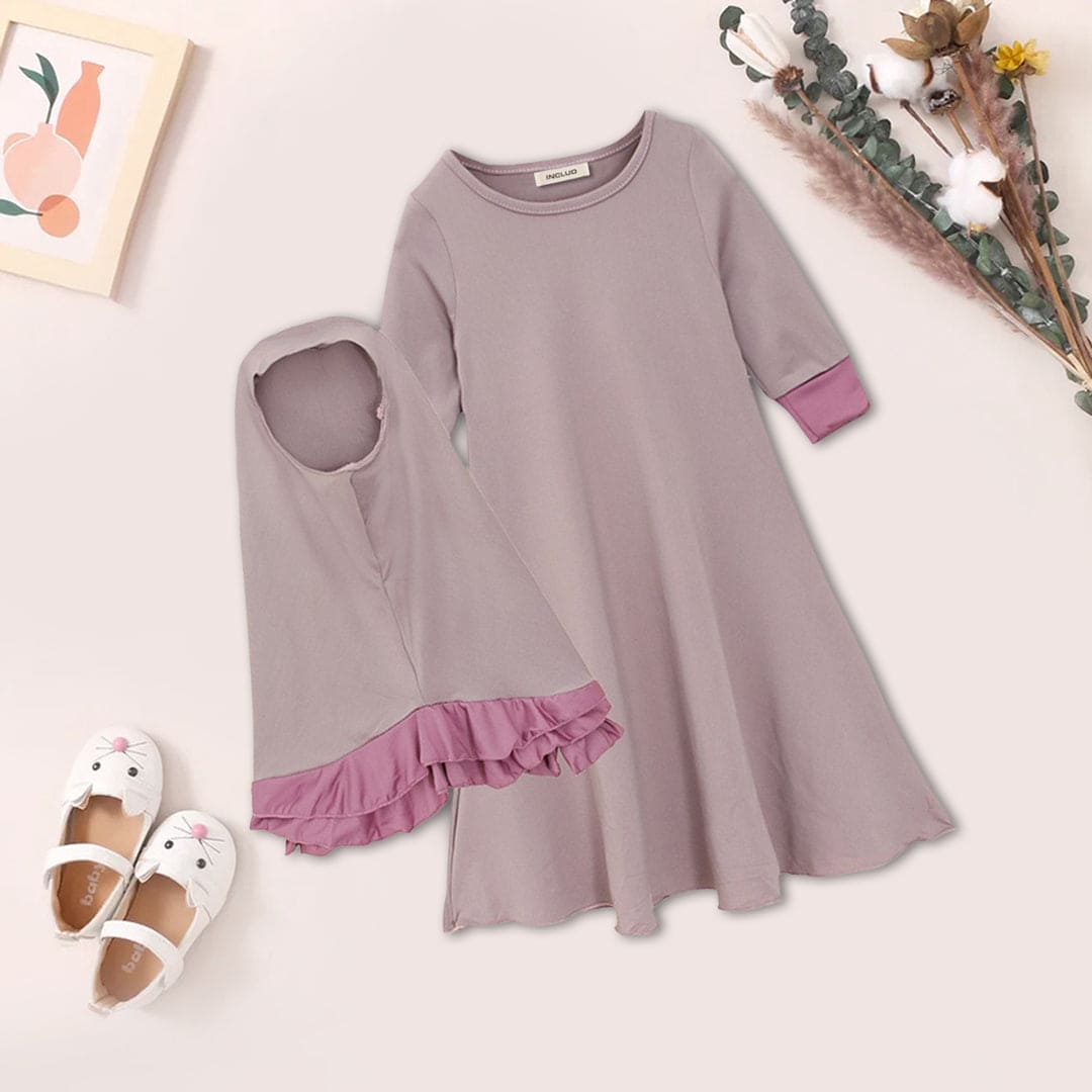 Girls Long Sleeve Dress With Head Scarf Casual Dresses   