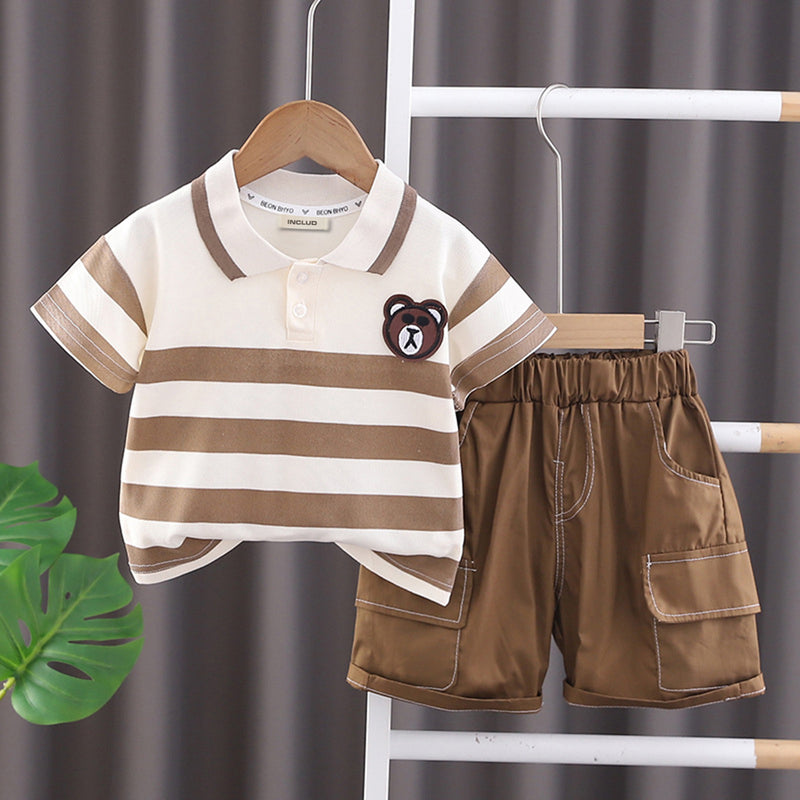 Boys Striped Polo T-shirt with Shorts Set Sets