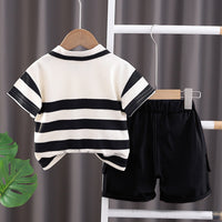 Boys Striped Polo T-shirt with Shorts Set Sets   
