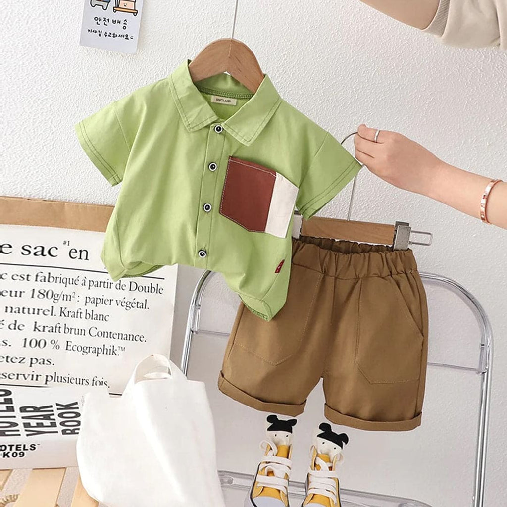 Boys Contrast Pocket Shirt With Shorts