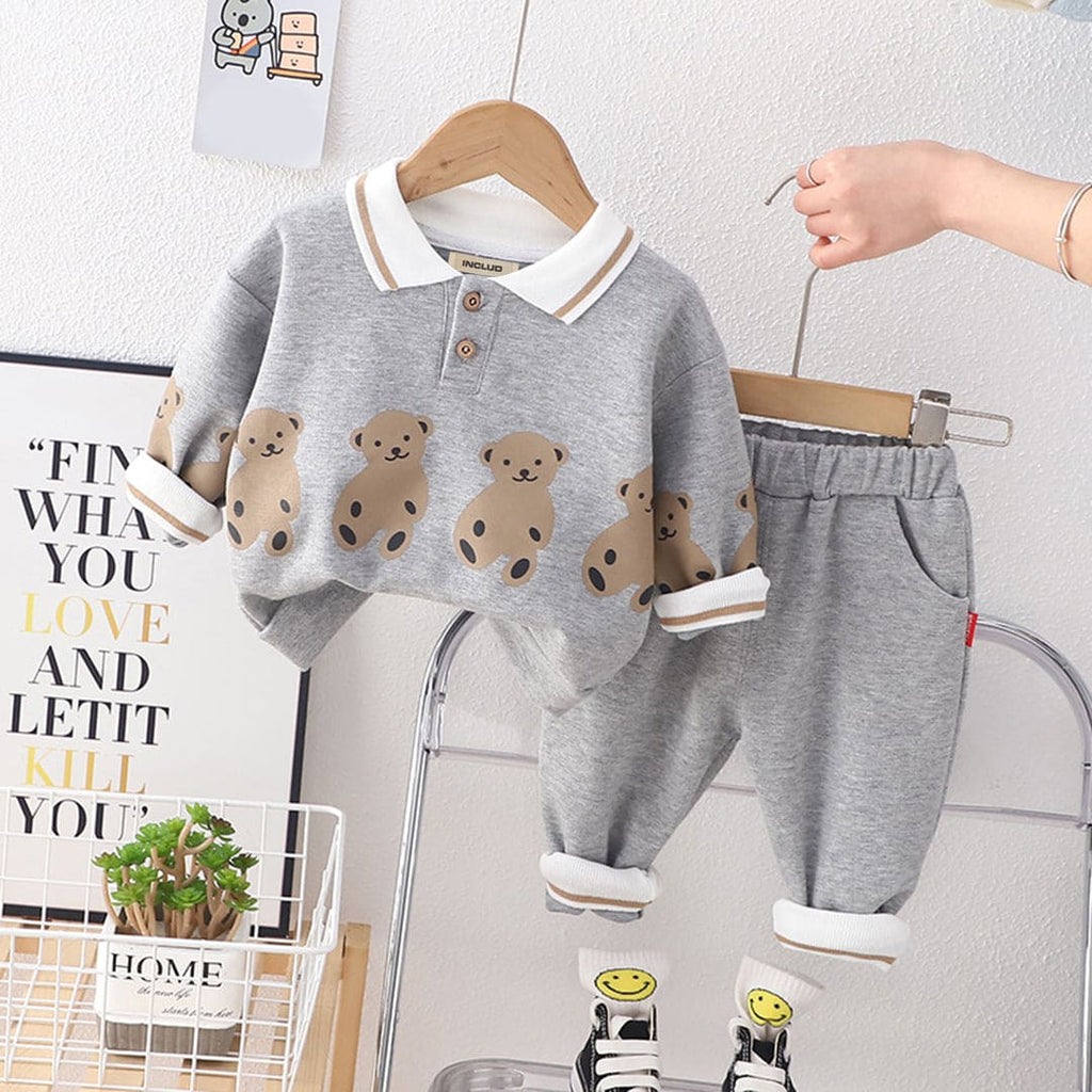 Boys Printed Polo T-shirt with Sweatpants Set Sets Gray 1-2 Y 