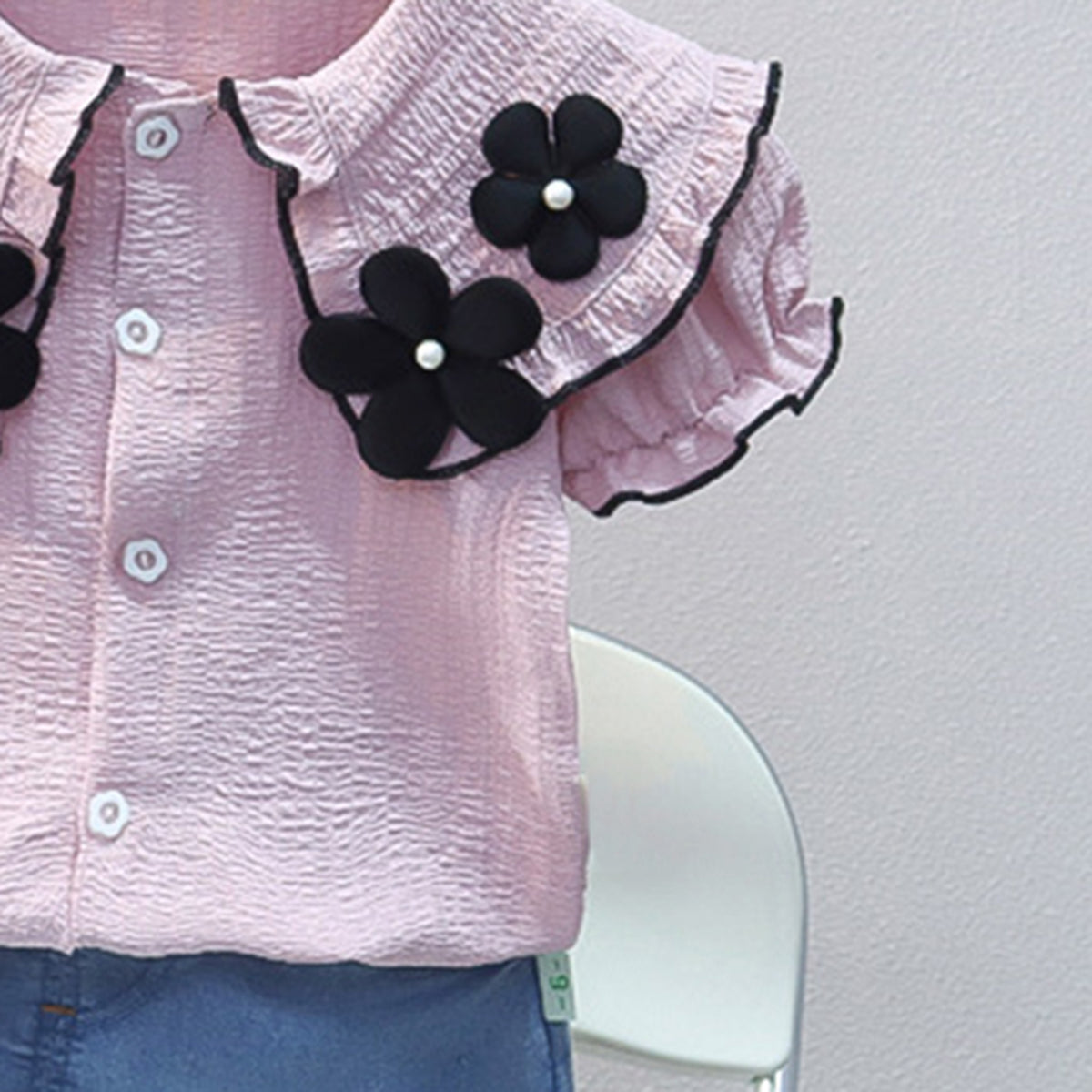Girls Purple Flower Applique Top With Shorts Set Sets