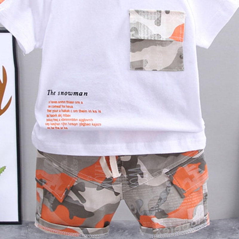 Boys Camouflage Pocket T-Shirt & Shorts Sets   