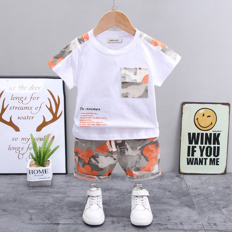 Boys Camouflage Pocket T-Shirt & Shorts Sets Orange 1-2 Y 