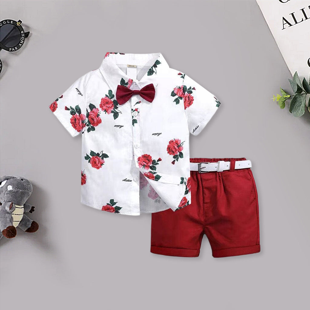 Boys Floral 2 Piece Set with Bow & Belt