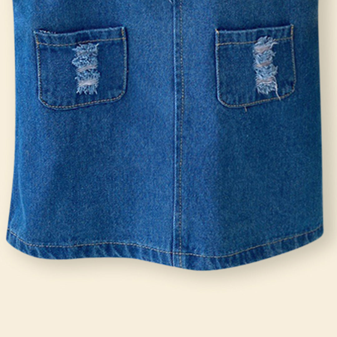 Girls Tank Top with Denim Pinafore Set Casual Dresses   