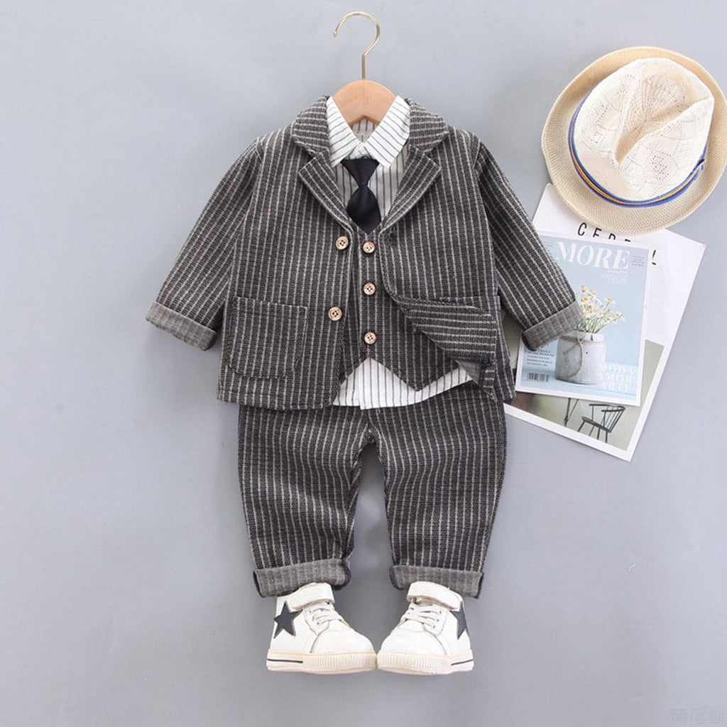 Boys Striped Shirt, Waistcoat with Blazer & Trousers Set Sets Gray 1-2 Y 