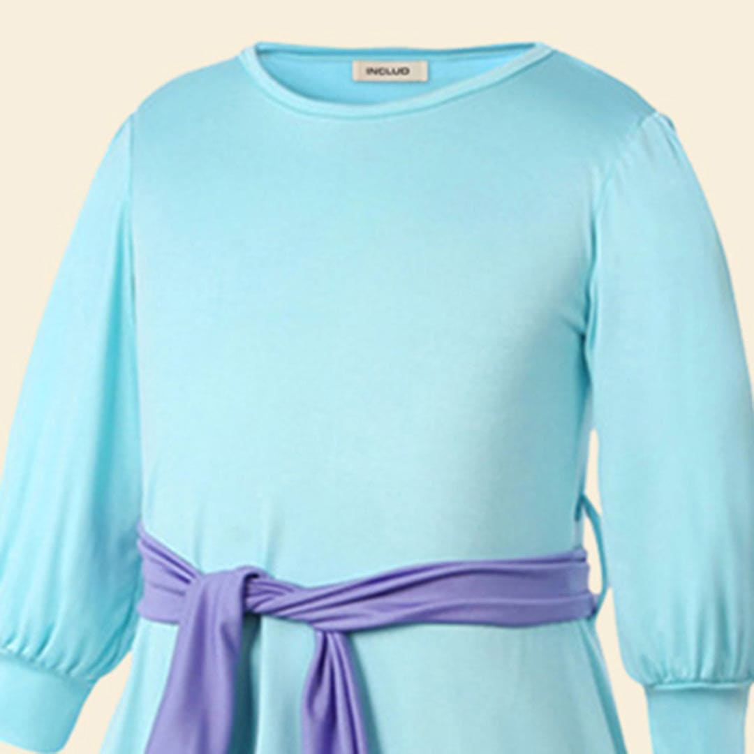Girls Long Sleeve Round Neck Dress With Scarf Casual Dresses   