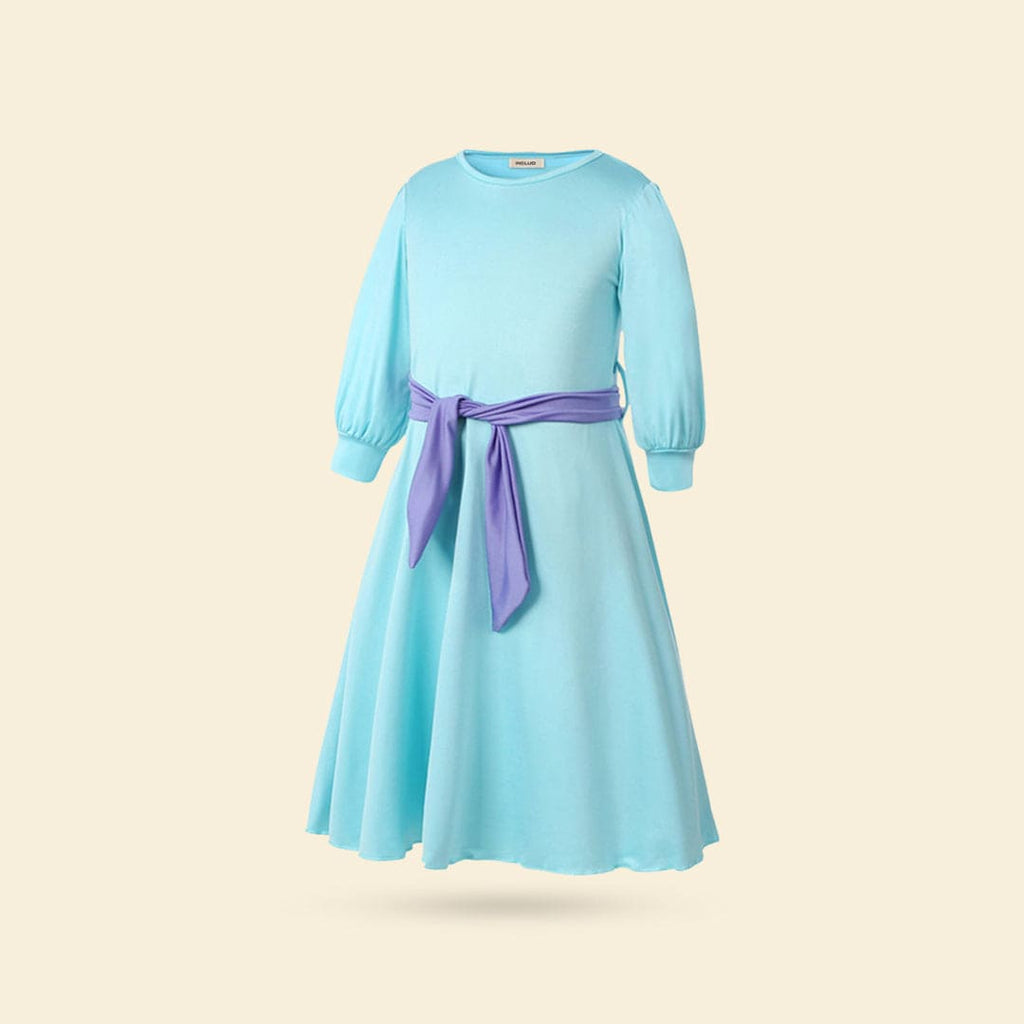 Girls Long Sleeve Round Neck Dress With Scarf Casual Dresses   