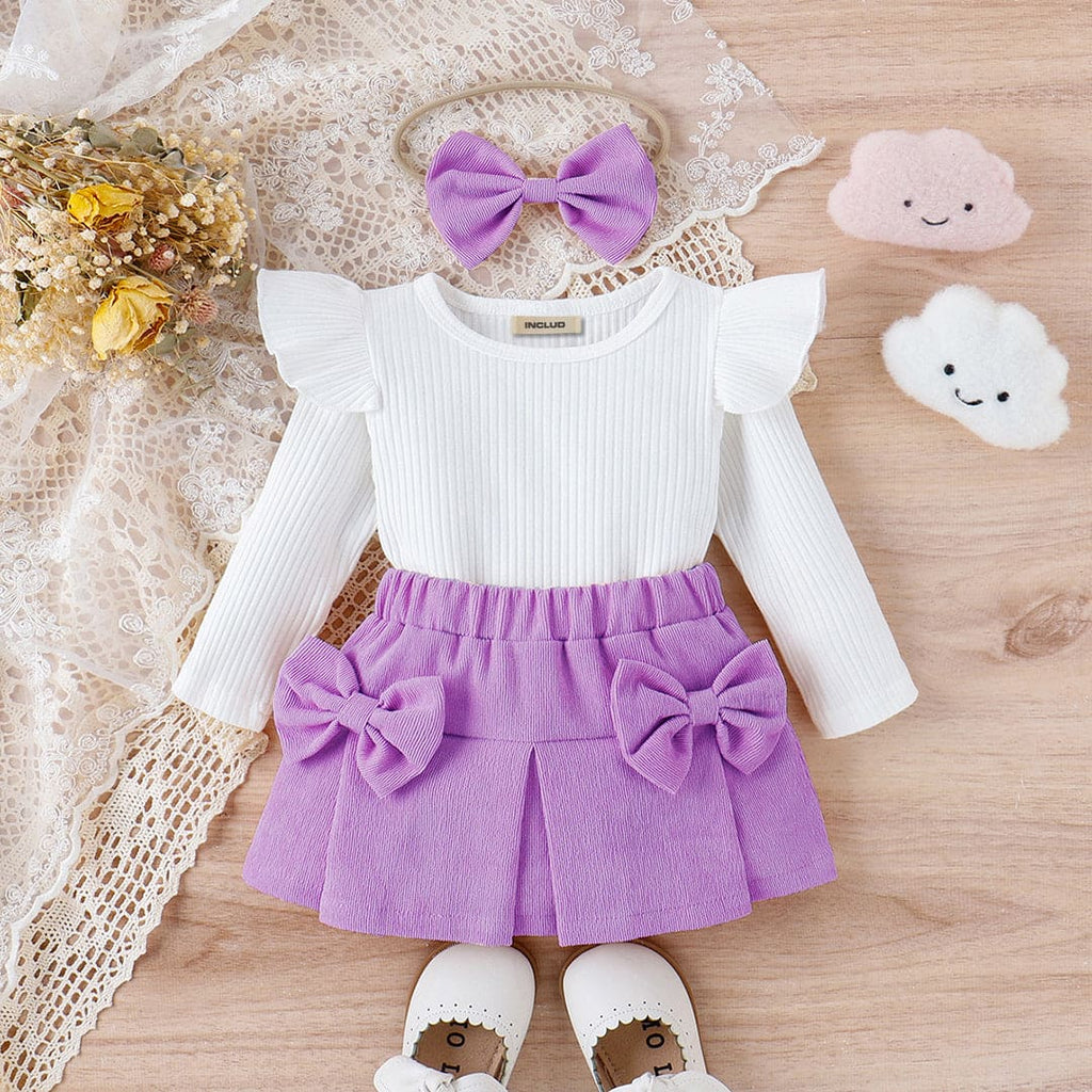 Girls Long Sleeve Top With Skirt & Headband Set Sets Purple 1-2 Y 