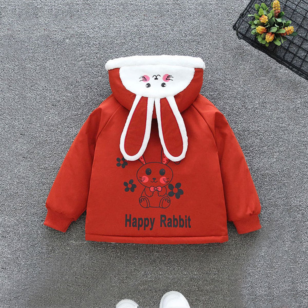 Girls Red Hooded Rabbit Ear Jacket With Inner Lining Coats & Jackets