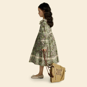 Girls Long Sleeve Floral Print Lace Collar Dress Casual Dresses   