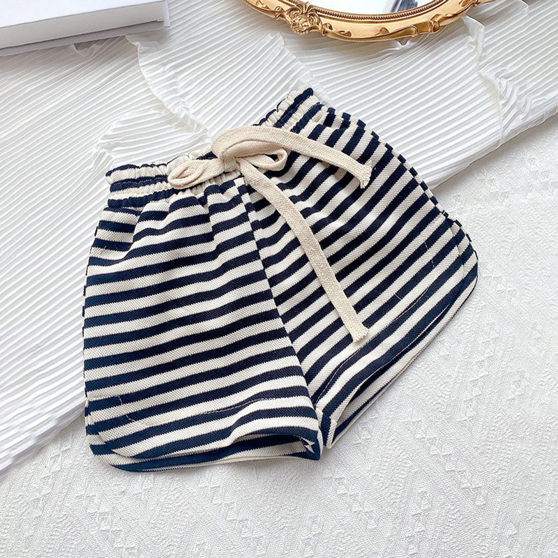 Girls Striped Bow Applique Top With Shorts Sets