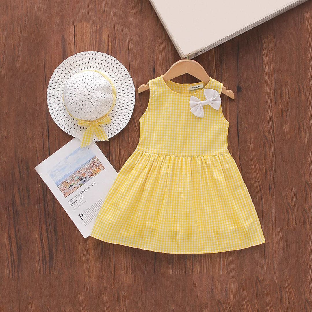 Girls Gingham Check Dress Casual Dresses Yellow 1-2 Y 