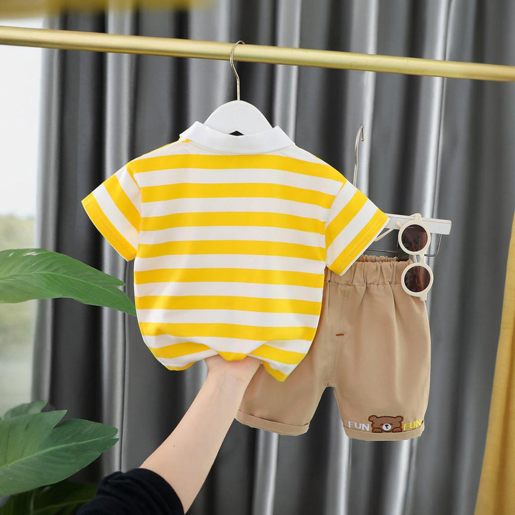 Boys Striped Polo T-shirt with Shorts Set Sets   