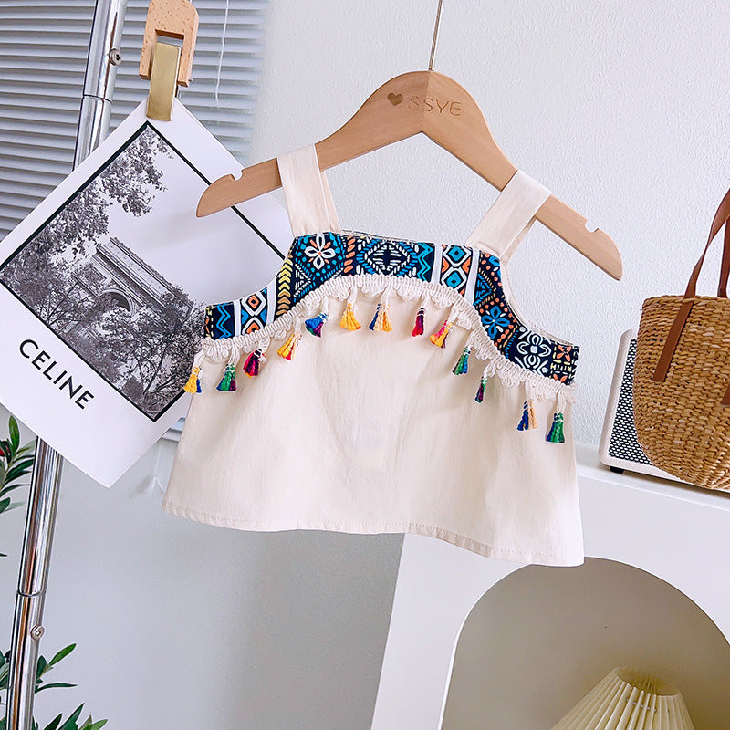 Girls Sleeveless Top With Printed Pants Sets   